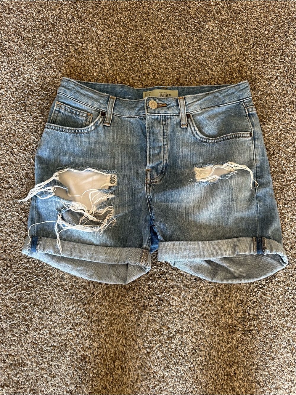Topshop Distressed Light Blue Denim Roll-Cuff Shorts